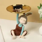 Decorative Rabbit Girl Statue with Tray for Storage Box