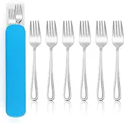 Herogo Toddler Fork Set, 7-Piece Stainless Steel Children Kids Forks Set with Blue Storage Case, Portable Kids Cutlery Set for Kindergarten, School, Travel, Barbecue, Child Friendly & Dishwasher Safe
