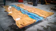 Blue Epoxy Resin Dining Table Top, Resin Live Edge Wooden Table Top, Home Decor
