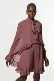 Viscose Georgette Cape Woven Mini Dress