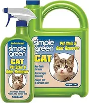 Simple Green Cat Stain & Odor Remover - Enzyme Cleaner for Cat Urine, Feces, Blood, Vomit (32 oz Sprayer & 1 gallon Refill)