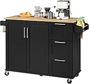 Yaheetech Kitchen Island Cart with Drop-Leaf Countertop, Rolling Kitchen Island Breakfast Bar Table on Wheels with Storage Cabinet & 3 Drawers & Spice Rack for Dinning Room, 53 Inch Width, Black