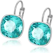 [XUPING] Square Crystal Dangle Earrings Sparkling Gemstone Earrings Fashion Lightweight Silver Earrings for Women Gifts