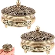 2PCS Small Incense Burner with Lid, Vintage Relief Incense Holder, Chinese Style Alloy Incense Burner, Unique Metal Incense Bowl, Creative Incense Stick Holder for Home Living Room