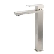 Brushed Stainless Steel Square Tall Basin Mixer Sink Tap High Spout Lead Free