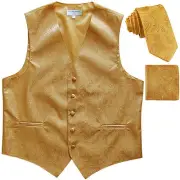 New Men's Formal Vest Tuxedo Waistcoat_2.5" necktie set paisley wedding Gold