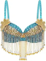 [TiaoBug] Women's Sparkle Glitter Tassels Bra Top Rave Dance Belly Dancing Crop Tops Costume Clubwear