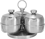 Seasoning Pot Set Rotating Condiment Salt Sugar Jar Container with Lid Spoon Dust Proof Food Grade 304 Stainless Steel for Family Kitchens Restaurants Outdoor Picnics Camping