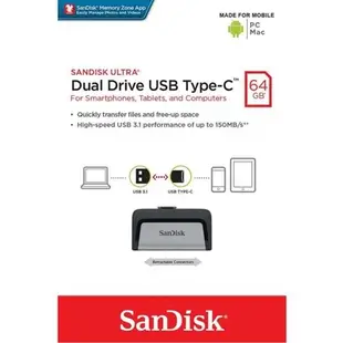 SanDisk 晟碟 全新版 64GB Ultra Dual USB3.1 Type-C OTG 原廠平輸(原廠5年保固 雙用隨身碟)