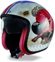 Premier Vintage Pin Up, open face helmet , color: Silver/Blue/Red , size: S