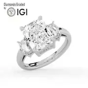 Radiant Solitaire Labgrown Diamond Trilogy Ring 14k White Gold 4.00 Ct D VS1