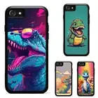 For iPhone XS 11 12 13 14 15 16 Pro Max Hard Black Case t rex cartoon smile Dion