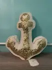 NWT Pottery Barn Teen Emily Meritt Gold Sequin Anchor Pillow Nautical 21"