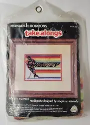 1981 Monarch Horizons Take Alongs Needlepoint Hockey Sampler 7" x 5"