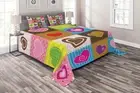 Romantic Quilted Coverlet & Pillow Shams Set, Love Heart Patchwork Print