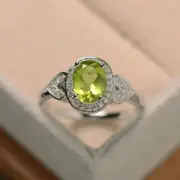Green Peridot Women Ring Oval Natural Gemstone 925 Sterling Silver Dainty Ring