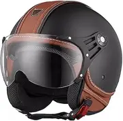 Motorbike Helmets Adult Open Face Jet Helmet with Sun Visor, Vintage Motorcycle DOT/ECE Approved Moped Scooter Half Helmets for Mens and Women M,L56-57CM