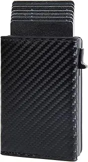[Sipiris] Mini Card Wallet with RFID Protection Wallet with Coin Compartment Automatic Popup Wallet Aluminium for Men and Women, Black, no, Classic