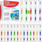 GEPER 100PCS Individually Wrapped Toothbrushes Bulk Pack, Soft Toothbrush Bulk for Adults Kids, Travel Toothbrush Disposable Toothbrushes, Soft Bristle Toiletries Pack for Travel, Guests, Donation