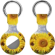 1PCS for Sunflowers Air Tag Holder Case Waterproof & Shockproof Anti-Scratch Protective Air Tag Cover with Keychain Ring Silicone Tags Holders for Luggage, Backpack, Keys, Pet