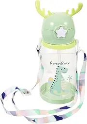 Hoement Cute Water Cup with Straw Leak Drinking Bottle Portable Outdoor Water Bottle for Antler Design Easy to Clean for Travel