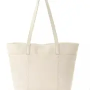 THE SAK Melrose Leather Metro Tote Shoulder Handbag Stone Light Grey new