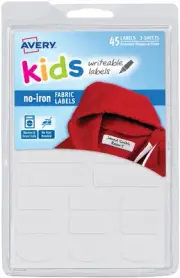 Avery Kids Writeable Labels No-Iron Fabric Labels 45/Pkg-White,Assorted Sizes 40