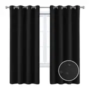 2 Pieces Solid Indoor/Outdoor Light Filtering,Waterproof Grommet Top Curtain Panel, Black