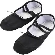 [OATIPHO] Elastic Band Dance Shoes Anti-Slip Canvas Ballet Shoes for Yoga Folk Modern Ballroom Jazz Size Black