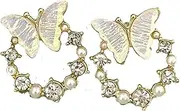 [ZYALTFDC] Butterfly Earrings for Women Pearl Earrings Studs Butterfly Pearl Rhinestone Earrings for Women White Faux Pearl Earrings for Women Studs