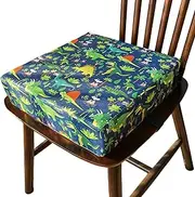 Booster Seat for Kitchen Chair, 32x32x8cm Cartoon Dinosaur Printed Sponge Toddler Booster Seat with Fixing Strap, Portable Increasing Cushion for Kids