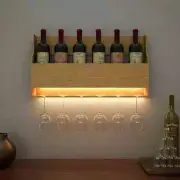 Premium Backlit MDF Bar Wall Shelf-cum-Mini Bar Cabinet in Light Oak Finish