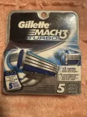 Men’s GILLETTE MACH 3 TURBO Razor Cartridges Refills ~ 5 PACK ~ NEW! Sealed!