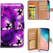 Bfun Packing Galaxy S10e Case,Bcov Stylish Purple Butterfly Multifunction Wallet Leather Cover Case for Samsung Galaxy S10e