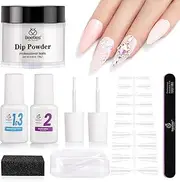[beetles gel polish] Nail Dip Powder Kit for Building An Apex, Clear Dipping Powder with 2 in 1 Base Top Coat Activator Dip System Nail Extension Nail Repair French Manicure Dip Manis Nail Art Kit for Nail Starter