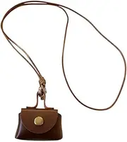 [yuksok] Hanging Neck Pouch Key Bag PU Leather Change Pouch with Removable Lanyard Small Earbud Case Headphone Storage Bag for Biking