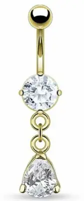 Body Accentz Belly Button Ring Navel Solitaire Teardrop Jewelry Dangle