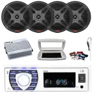 Pyle Single-DIN Marine MP3 Radio W/Cover, 4x 6.5" 600W Max Speakers, Amplifier