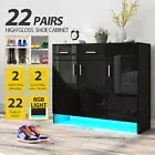 Wooden Shoe Storage Cabinet High Gloss RGB LED Tallboy Dresser Table Black