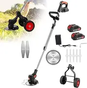 Electric Hand Push Lawn Mower, 3 in 1 Cordless Grass Trimmer with Dual Wheel Assist and LED Power Display, Multifunctional Folding Lawn Mower Adjustable Length & Angle WithoutWhells