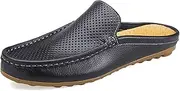[Gikleihwy] Slippers for Men Leather Low Top Porosity Round top Loafers Lightweight Flat Heel Comfort Drive Shoes Casual Walking Non-Slip Traveling Shoes(Black,10 US)