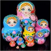 Stacking Nested Set Russian Educational Toys Wooden Handmade Dolls 10 Piece Cute Pattern Doll Great Toy Birthday or Home Decoration Handmade Nesting Dolls