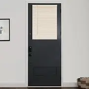 [LazBlinds] 1" Vinyl Mini Blinds for Doors, Cordless French Door Blinds, Light Filtering Privacy Horizontal Shades for Front Patio Sidelight Glass, 18" W x 24" H, Beige
