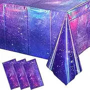 YIDAKO 3Pcs Iridescent Space Tablecloths, Disposable Plastic Purple Galaxy Table Cloth Rectangle Table Covers for Space Starry Night Star Theme Party Birthday Party Decorations, 54x108 Inch