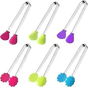 Mini Tongs 5 Inch Flower & Seashell-Shaped Silicone Tongs with Stainless Steel Handle 6Pcs Non-Slip Handheld Small Tongs for Serving Ice, Snack, Sugar, Appetizer-