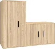 2 Piece TV Cabinet Set - Modern Sonoma Oak Engineered Wood TV Unit, Sturdy & Stylish Entertainment Storage for Living Room, Space-Saving Design