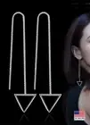 Women 925 Sterling Silver Earrings Simple Triangle Tassel Threader Ear Chain