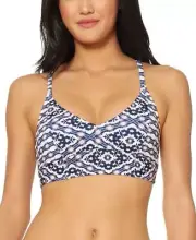 Jessica Simpson Venice Beach Printed Strappy-Back Bikini Top Blue S Small NWT