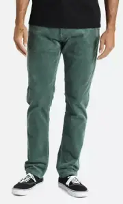 Brixton Men's Choice Chino Regular Pant Sz 32 Dark Forest Cord/Green Regular Fit