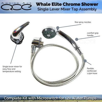 Whale Elite Chrome Caravan Shower, Single Lever Mixer and Microswitch